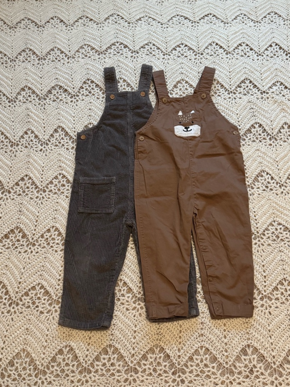 Baby Boy 2T Bundle Of Overalls Cute Woodsy Corduroy Brown Grey Dungarees